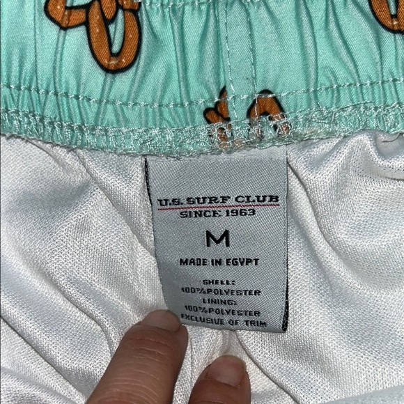 Aqua Pretzel Pattern Men's Swim Trunks - Picture 2 of 11